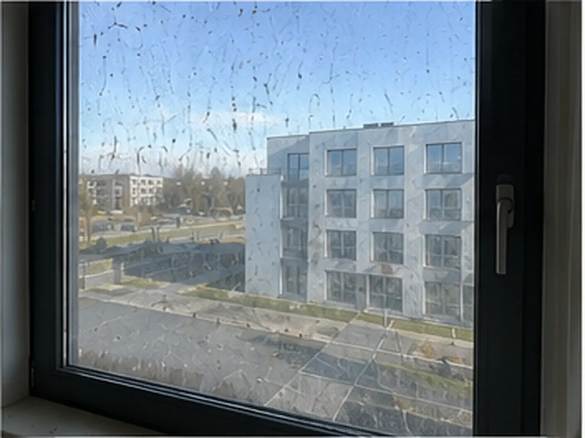 Verschmutztes Fenster vor der Fensterreinigung